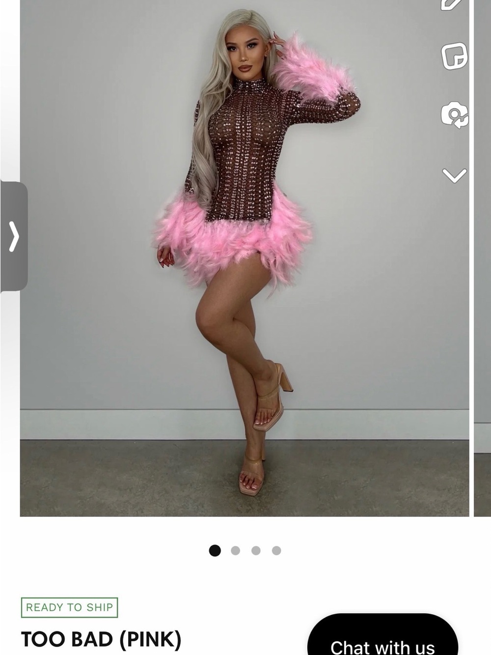 Mini Dress with Pink Feather Trim